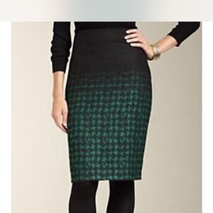 Womens Skirt-TALBOTS-green/black houndstooth wool blend pencil lined Academia-2P